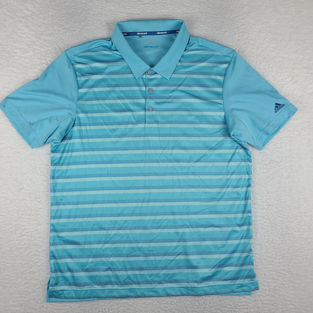 Adidas Polo Shirt Mens Large Blue Climacool Performance Golf Short Sleeve